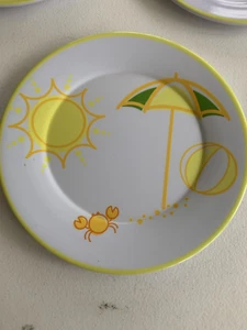 Set pf 5 Melamine Beach Theme Plates  Beach Umbrella ,Kids Summer Fun - Picture 1 of 8