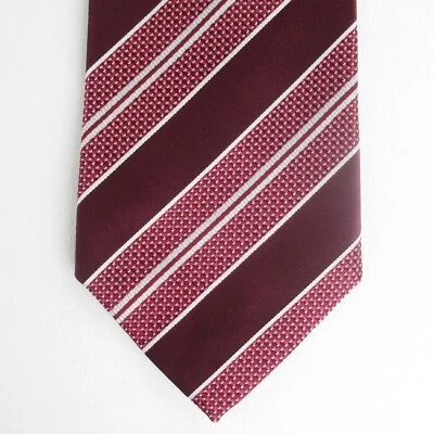 GIORGIO ARMANI Tie Mens 57 in Silk Burgundy Stripe Wide Classic Signature Lined - Image 1 of 4