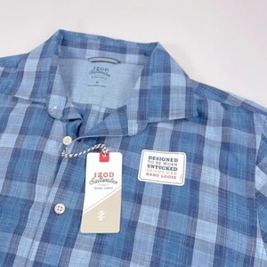 Izod Saltwater Shirt Men’s Medium Blue Plaid Button-Up Long Sleeve NWT Casual - Picture 1 of 8