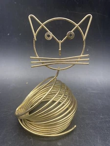 Vintage 1960s Mid Century Gold Coil Cat Shape Letter Holder Gold Tone Coil Cat - Picture 1 of 11