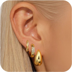 3pcs Gold Earrings Stack Set Luxury Hoop Earrings Stacks for Women Girls New - Picture 1 of 13