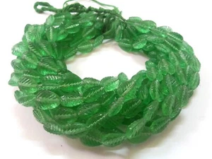 1 hebra hoja de pera de cuarzo verde forma tallada 11x14 mm cuentas de 10" pulgadas, cuentas de hoja - Imagen 1 de 7