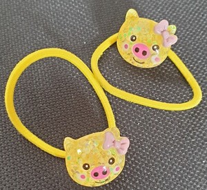 NEW Card of 2 Yellow glitter bear girls hair bobbles elastics easter spring UK