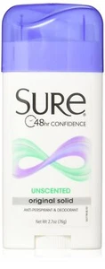Sure 48H Original Solid Unscented Anti-Perspirant Deodorant 2.7 oz 76g NEW FRESH - Picture 1 of 2