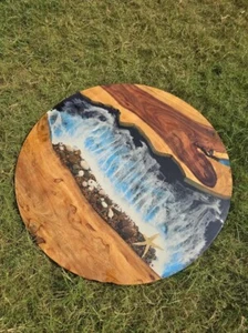 Round Epoxy Ocean Resin Table Top, Handmade Table, Kitchen & Living Room Decor - Picture 1 of 4