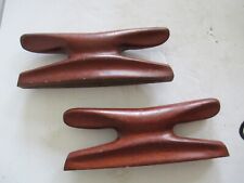Pair Light Weight 6" Vintage Mahogany Wooden Boat Cleats Carved Unused     B5