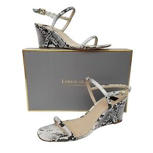 Louise et Cie Lo-Quinley Snake Print Wedge Sandals Black White 9.5 M New