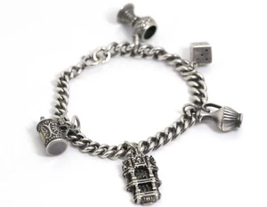 Vintage Argent Costumes Bracelet Munich (800er Argent) + 5. Breloques,LONGUEUR: - Photo 1 sur 10