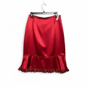 Vintage Talbots Y2K Romantic Goth Red Silk Ruffle Hem Midi Skirt 10 Vamp Party - Picture 1 of 6