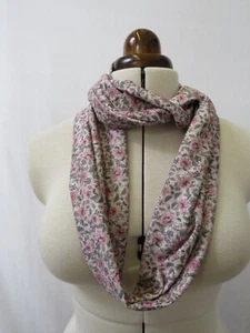 Loop Scarf, Jersey Cotton, "Morris Rose", Pink, Green, 24cm Wide, Double Loop. - Picture 1 of 13