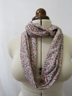 ECOTRIP Loop Scarf, Jersey Cotton, "Morris Rose", Pink, Green, 24cm Wide, Double Loop.
