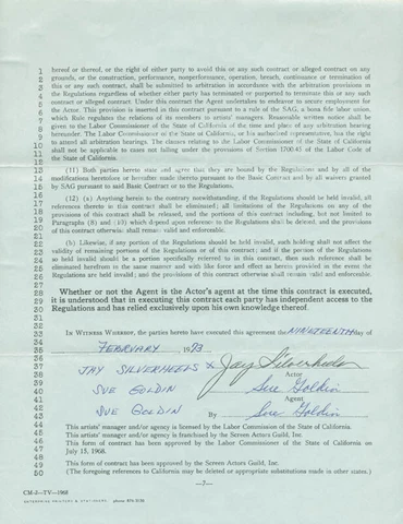 JAY "TONTO" SILVERHEELS - DOCUMENT SIGNED 02/19/1973 Cover