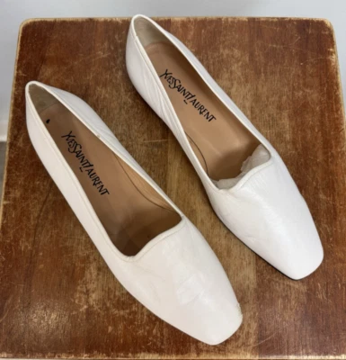 Zapatos planos de cuero blanco YSL Yves Saint Laurent hechos en Italia diseñador COMO ESTÁN Foto 1 de 4