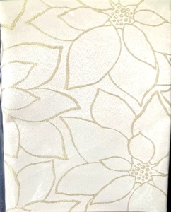 Christmas Tablecloth Gold Poinsettias Rectangular 60X104 by Holiday At Home - Picture 1 of 5