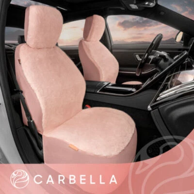 Fundas protectoras de asiento de auto delanteras de piel de oveja sintética rosa suave para mujer Foto 1 de 4