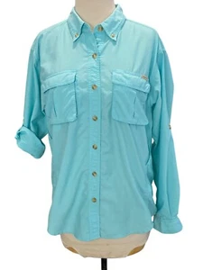 S Ex Officio Turquoise Button Up Hiking Roll Tab Long Sleeve Shirt Quik Dry - Picture 1 of 9