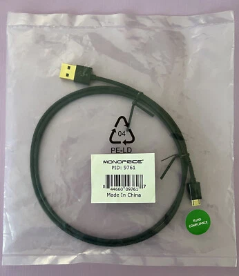 MONOPRICE 3ft Premium USB-A to Micro B 2.0 Cable Black 5-Pin 23/32AWG # 9761 - Image 1 of 4