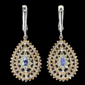 Sommer 925 Silber Ohrringe Birne Tansanit Saphir Natürlicher Edelstein Schmuck - - Bild 1 von 10