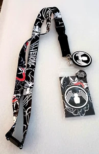 Marvel Venom Logo Pendant ID Holder + Sticker Lanyard Bioworld New NOS 2018 - Picture 1 of 4