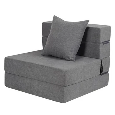 Futon Sofa Bed With High-Density Memory Foam and Fluffy Single Dark Grey - Image 1 of 4