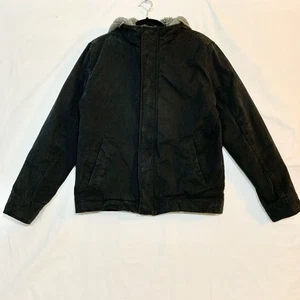 American Eagle Coat Mens Small Dark Blue Canvas Fleeced Lined Jersey Hood Jacket - Picture 1 of 7