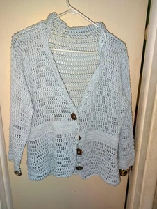 Cárdigan Suéter Mujer Mediano Azul Claro Tejido Abierto Botón Frontal Boho - Imagen 1 de 3