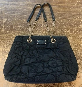 Bolso de Hombro Kate Spade Acolchado Negro Patrón Floral Cadena Dorada Cuero - Imagen 1 de 8