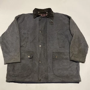 Vintage Wax Jacket Mens L 2XL Navy Hunting Shooting Fishing Hooded Barn Coat - Picture 1 of 13