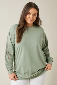 EVANS Curve Women's Plus Size Cutwork Crew Neck Sweatshirt - Picture 1 of 15