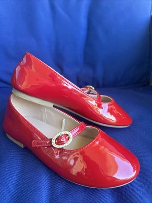 Gymboree Girls Size 11 Shoes Mary Jane Red Faux Patent Leather Rhinestone Buckle - Image 1 of 4