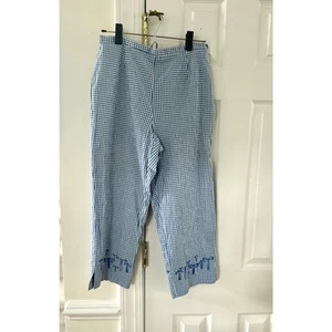 Vintage Y2K 90s Capri Pedal Pusher Blue Gingham Embroidered Bow Cropped Pants - Picture 1 of 7
