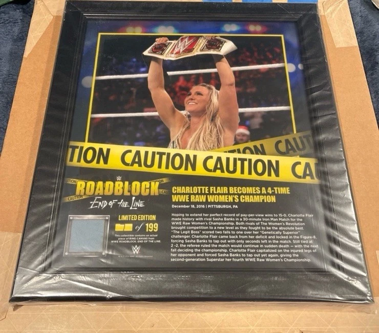 Charlotte Flair WWE emoldurado 15" x 17" com anel de lona 2016 Roadblock 7/199 - Imagem 1 de 1