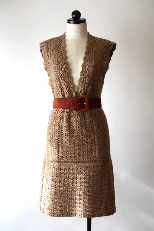Vestido Suéter Diane Von Furstenberg Beige Dorado Lana Mohair Crochet Tejido Mujer M Foto 1 de 4