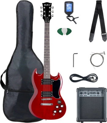 Double Cut E-Gitarre Komplett Set Verstärker Stimmgerät Tuner Gigbag Tasche Amp - Bild 1 von 4