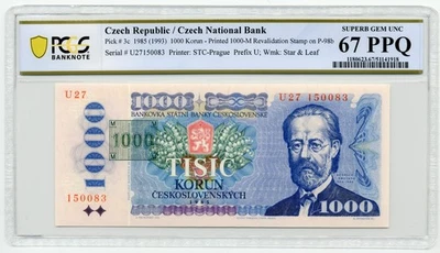 Czech Republic, 1985 (1993) 1000 Korun, Pick# 3c - PCGS Superb GEM UNC 67 PPQ - Image 1 of 2