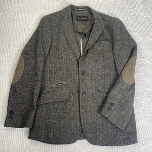Black Brown 1826 Men’s Twill Hacking Unlined 2-Button Herringbone Blazer Patches - Picture 1 of 14