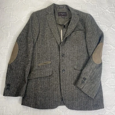 Black Brown 1826 Men’s Twill Hacking Unlined 2-Button Herringbone Blazer Patches - Image 1 of 4