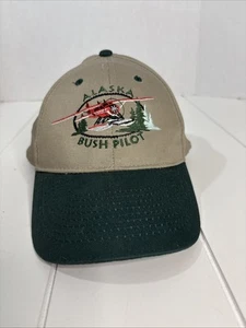 Alaska Bush Pilot Cap Hat Strap Back Airplane Graphic Green/Brown - Picture 1 of 7