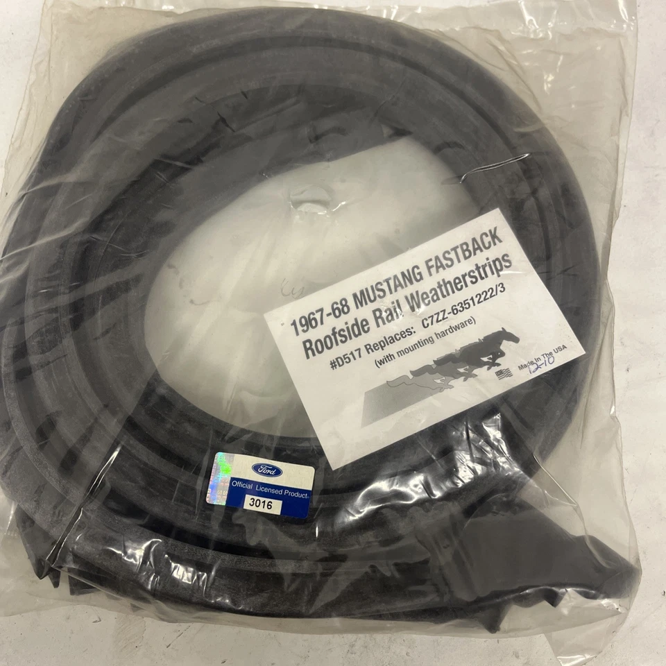 Mustang 1967-68 riel de techo bandas meteorológicas Fastback diestro nuevo Ford con licencia EE. UU. Foto 1 de 3