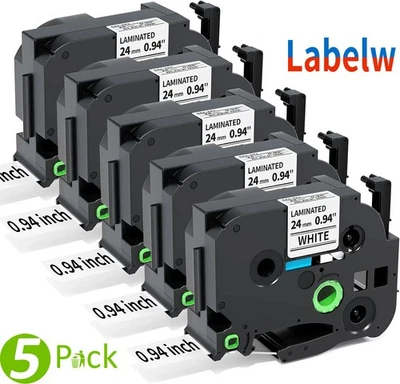 5PK 24mm Tz 251 TZe251 Black on White Label Tape For Brother P-touch PT2730 - Image 1 of 4