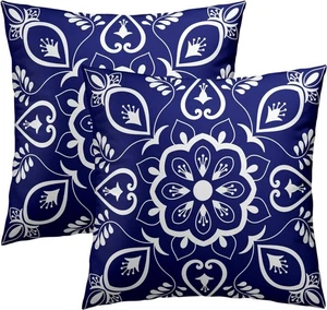 Mexican Talavera Throw Pillow Covers Blue Moroccan Square Pillowcases Cushion Co - Picture 1 of 9