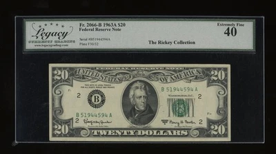 DBR 1963-A $20 FRN New York Fr. 2066-B Legacy XF-40 Serial B51944594A - Image 1 of 2