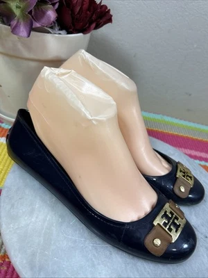 Tory Burch Mujer Azul Marino Jalea Goma Pisos Oro Logo Para Mujer Talla US 7.5 M Foto 1 de 4