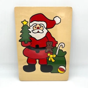 Vintage Santa Claus Wooden Puzzle Christmas Tree Teddy Bear Toy Decor - Picture 1 of 2