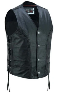 Genuine Cowhide Leather Motorcycle Vest for men with Armory Pockets Black S-6XL - Picture 1 of 8