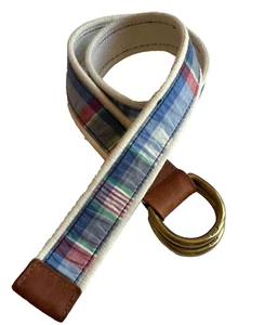 Ralph Lauren Polo Boys Unisex Kids Madras Plaid Belt Preppy Brass Size Medium - Picture 1 of 11