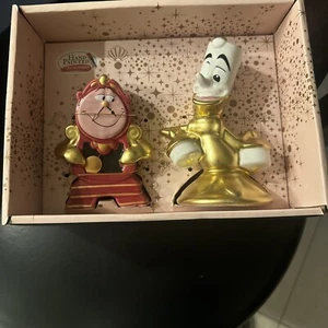 NEW Disney Beauty&the Beast Cogsworth Clock Lumiere Salt & Pepper Shakers - Picture 1 of 5