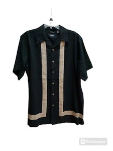 Haggar Washable Linen Shirt Mens Size L Black Tan Button Up - Picture 1 of 5
