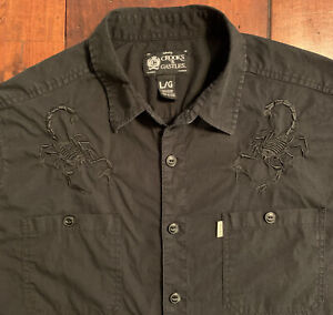 Crooks & Castles Embroidered Scorpions Button Up Black Shirt Mens Large