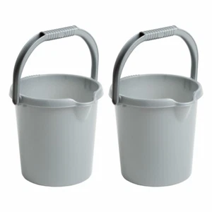 2 x 5L Silver Plastic Bucket Grip Handle & Pouring Lip Measuring Guide Farm Home - Picture 1 of 6